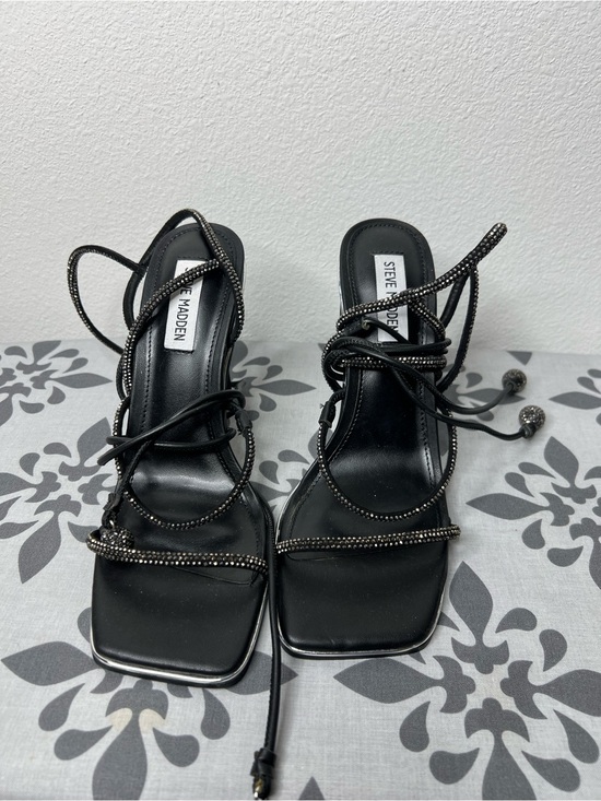 Steve Madden Shoes - Steve Madden Black Rhinestone Lace-Up Square Toe Heels
